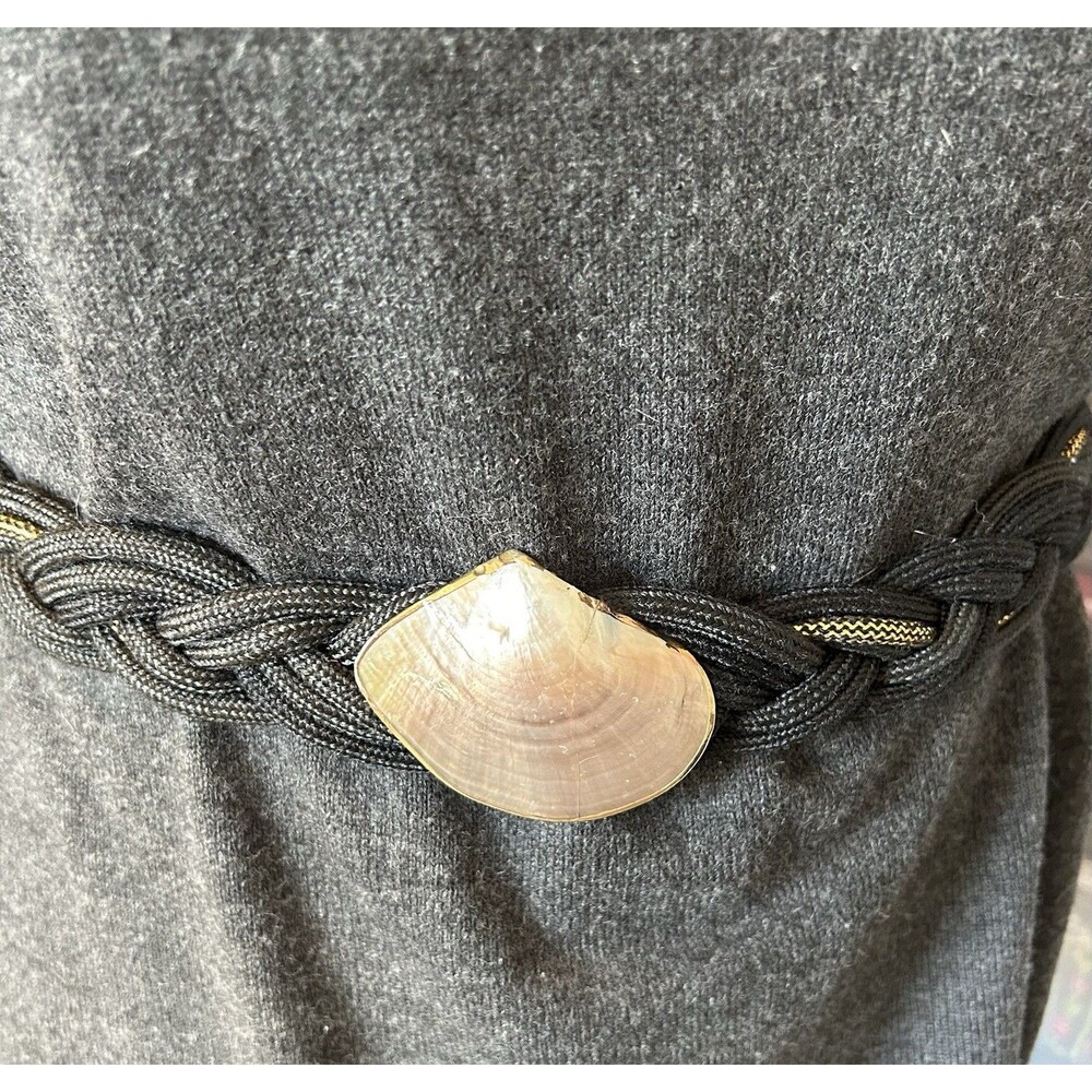 Elegant Black Braided Belt with Shell Accent